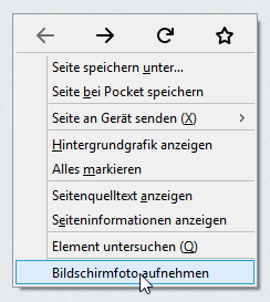 Firefox Screenshot-Tool mit Rechtsklick aufrufen.